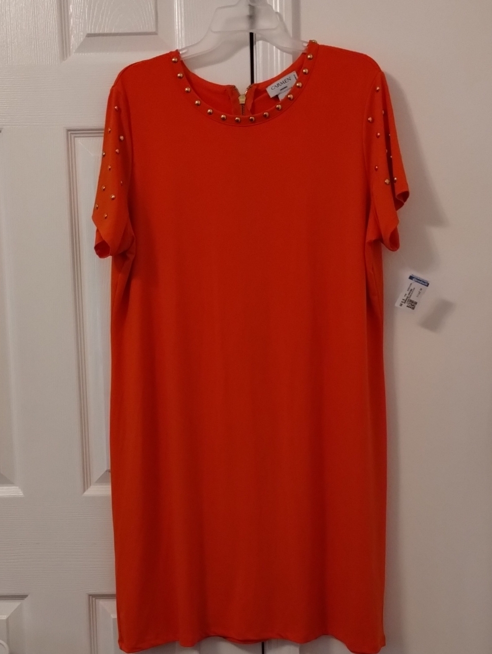 Stud-Embellished Orange Midi Shift Dress by Roaman's